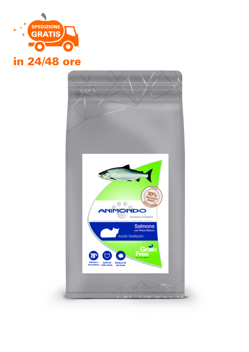 Crocchette gatto adulto Sterilizzato - Grain Free – Salmone con Pesce Bianco 1,5 kg- Animondo