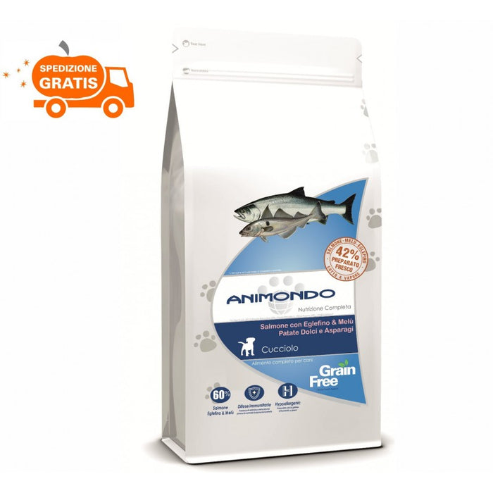 Crocchette cane cucciolo Grain Free - Salmone con Eglefino e Melù, Patate dolci e Asparagi 2/ 6 kg - Animondo