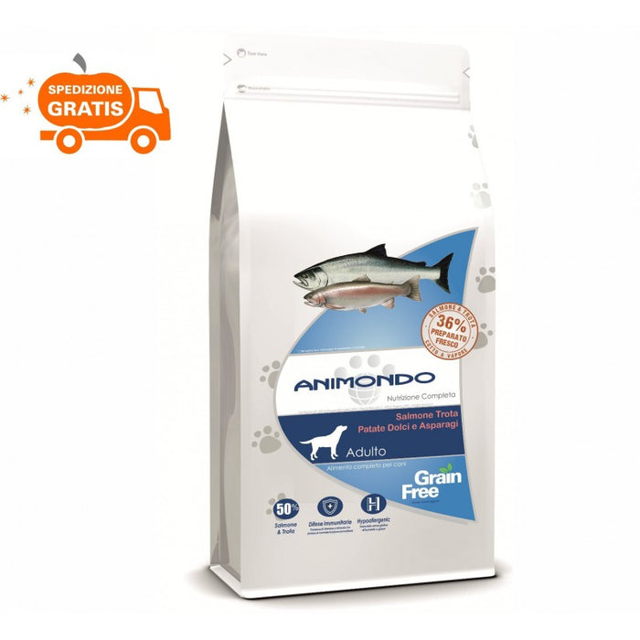 Crocchette cane adulto Grain Free - Salmone, Trota, Patate dolci e Asparagi 2/6 kg - Animondo