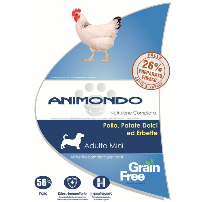 Crocchette cane adulto mini Grain Free - Pollo con Patate dolci ed Erbette 2/6 kg - Animondo