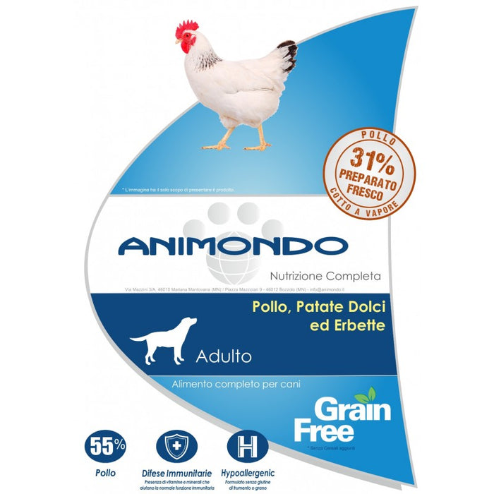 Crocchette cane adulto Grain Free - Pollo, Patate dolci e Carote 2/6 kg - Animondo