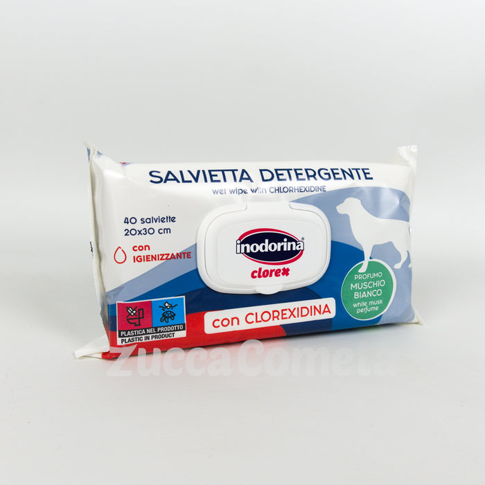 Salviette detergenti igienizzanti per animali domestici – con Clorexidina – Inodorina